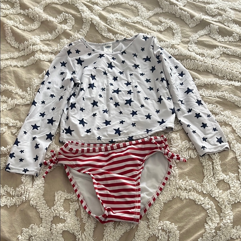 Old Navy White and Blue Rashguard Swim Set